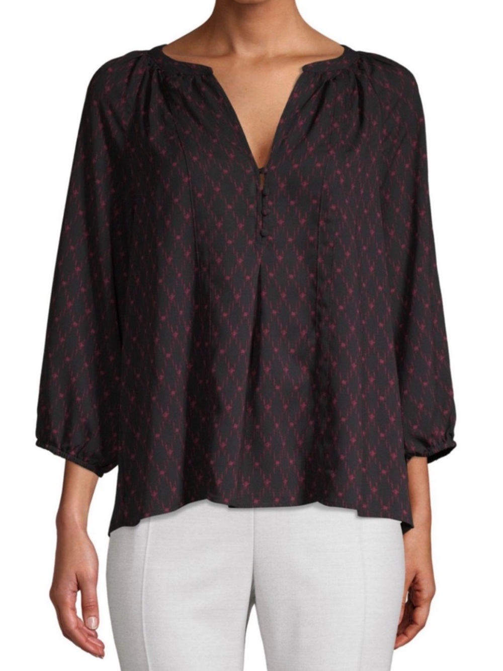 Joie Black Blouse with Pink Diamond Motif